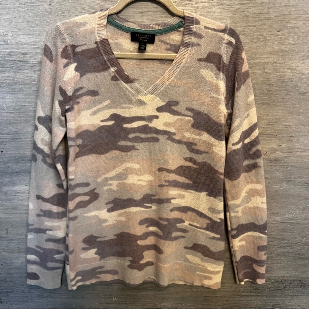 Cashmere Charter Club Luxury‎ Lightweight Camo Print Cashmere Sweater Small GC